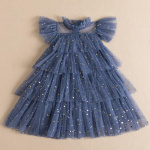 Merginos Princesės Tinklinės Suknelės Tortas Suknelės Vaikams Blizgučiai Eleganti&scaron;kas Vakarėlis Tutu Prom Vestuvės Vestidos Vasaros Vaikų raukiniai Drabužiai 130 mėlyna