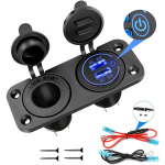 QC3.0 automatinio lizdo žiebtuvėlio i&scaron;vesties skirstytuvas su jutikliniu jungikliu, 12 V USB įkroviklis vandeniui atsparus maitinimo lizdo adapteris &bdquo;pasidaryk pats&ldquo; su mėlynos spalvos LED dviem USB prievadais 24v mėlyna/juoda