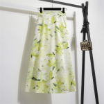 Moteri&scaron;ki maksi sijonai Madingi moteri&scaron;ki gėlėmis marginti vintažinis elastinis juosmuo ilgas A formos sijonas Moteri&scaron;ki laisvalaikio laisvi &scaron;ifoniniai sijonai One Size geltona