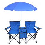 Sulankstoma kėdė, sulankstoma, ne&scaron;iojama, kempingo, lauko, paplūdimio, vejos kėdė su stogeliu, ledo mai&scaron;eliu, dviems mėlyna