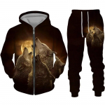 Spalvingas Wolf 3D Print Sportinis kostiumas Hip Hop Streetwear Užtrauktuku gobtuvai Kostiumas Vyrams Moterims Vaiki&scaron;kas laisvalaikio džemperis su gobtuvu, bėgiojimo kelnių rinkinys L