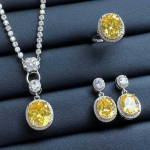 SACE GEMS Klasikinio vario lydinio cirkonio žiedas auskarai pakabukai karoliai papuo&scaron;alų rinkiniai vestuvių vakarėlio dovanos Open geltona