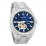 &bdquo;Bulova Classic Surveyor&ldquo; nerūdijančio plieno mėlynas atviras &scaron;irdies ciferblatas 96A275 vyri&scaron;kas laikrodis
