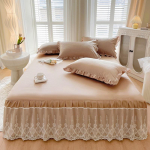 Pavasario ir vasaros nėriniuotas lovos sijonas Vienvietis princesės nėrinių &scaron;lifuotas čiužinys Neslystantis apsauginis užvalkalas lovatiesė Dovana 180*200cm 3pcs