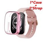 Silikono dirželis + TPU dėklas, skirtas Amazfit Bip 5 Band Smart Watch Silikoninės apyrankės keitimo priedai 22 mm diržo apyrankė, skirta Amazfit Bip5 Amazfit Bip 5 rožinė