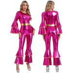 Moteri&scaron;kas vintažinis 70S diskotekinis blizgus kombinezonas varpelio apačia hipio &scaron;liaužtinukas, linksmybių uniforma Helovino Cosplay teminis vakarėlio kostiumas L
