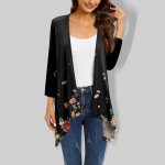 Moteri&scaron;kas gradiento ra&scaron;tas, netaisyklingas trijų ketvirčių rankovių megztinis su ki&scaron;enine striuke