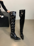 madingi moteri&scaron;ki vir&scaron; kelių batai su smailiais pir&scaron;tais, kojinės tipo batai, stori auk&scaron;ti kulniukai, Botas, įsispiriami, vakarėlio bateliai, lakuotos odos, suknelės, žiemos batai 5.5