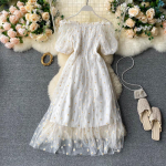 GMXIA Moteri&scaron;kos mados vasaros pavasario gėlių ra&scaron;tu trumpomis rankovėmis, viena pečių auk&scaron;tu juosmeniu, laisvalaikio suknelės Uniform size balta