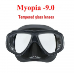 Suaugusiųjų receptinis nardymo kaukė Miopija su grūdintu stiklu Pur&scaron;kalas nuo rasojimo, Silikoninis sijonas, Skaidri Juoda