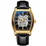 Vyri&scaron;kas mechaninis laikrodis Naujo statinės tipo automatinis tu&scaron;čiaviduris &scaron;viesus vandeniui atsparus nerūdijančio plieno auksinis laikrodis vyrams Relojes Hombreino leather juoda/auksas