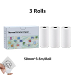 53 mm x 3,75 m baltas terminis spausdintuvo popierius, mini lipnus etikečių spausdintuvo popierius, suderinamas su T02/M02/M02/M02S PRO/M04AS/M04S mini terminiu spausdintuvu 3Rolls-White Sticker mirgėjimas