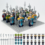 12 vnt. Viduramžių vikingų pilkas raguotas jautis karys kareivis personažas konstruktorius žaislas