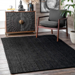 Kilimas 100% Natūralus Džiutas medvilnė ovalus Kilimas Rankų darbo Apverčiamas Plotinis kilimas modernus Kilimas Bet kuriai erdvei 60cm x 60 cm (2x2feet) juoda