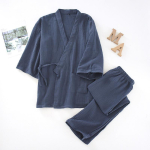 Japoni&scaron;kas Kimono Rinkinys 100% Medvilnės Pižama Dviejų Dalių Poros Yukata Laisvas Vyri&scaron;kas ir Moteri&scaron;kas Prakaito Garinimo Kostiumas Namų Serviso Rinkinys men-L tamsiai mėlyna spalva