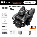Naujas K9Max Rc Drone Professional 8K trijų kamerų ESC plataus kampo optinio srauto padėties nustatymas keturių krypčių kliūčių i&scaron;vengimui keturkopterio žaislas 4k 1 battery juoda