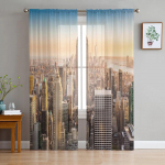 Niujorko panoramos vaizdas i&scaron; oro saulėtą popietę Permatomos tiulio užuolaidos gyvenamojo kambario dekoravimui Voile Organza užuolaidos 135W x 114H(cm)