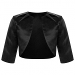 Mergaičių vienspalvis satininis megztinis 3/4 rankovėmis Eleganti&scaron;ka Bolero vakarėlio suknelė, skara, vir&scaron;utiniai drabužiai, skirti vakariniam i&scaron;leistuvių vestuvių gimtadieniui 3-4 Years juoda