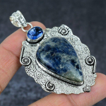 Sodalite, Topaz Gemstone Handmade 925 Sterling Silver Jewelry Pendant 2.76 i1a82