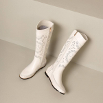 Krazing Pot Karvės Skeltos Odos Apvalus Pir&scaron;tas Dydis 43 Vasariniai Batai Mada Riterio Batai Tu&scaron;čiavidurės Dekoracijos Rudeniniai Batai Auk&scaron;takulniai Batai 43 dramblio kaulas