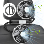 (Atskirų jungiklių specifikacijos) Automobilinis ventiliatorius, USB ventiliatorius, Dvigalvis automobilinis ventiliatorius, Naudojimas galinėje sėdynėje, Ventiliatorius juoda