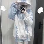 Y2K Džemperiai Moterims Harajuku Kawaii Drabužiai Didelio Dydžio Džemperis Mielos Moterys Nauja Japoni&scaron;ka Kasdienė Mada Gotikinė Striukė Paltas XL mėlyna
