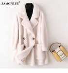 Tikri kailiniai Auk&scaron;tos kokybės Australijos moteri&scaron;ki vilnoniai paltai Stori &scaron;ilti eleganti&scaron;ki laisvi ilgi vir&scaron;utiniai žieminiai paltai moterims S