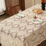 Eleganti&scaron;kas Retro Pastoralinio Stiliaus Nėrinių Paprastas Nertas Staltiesė Medvilnės ir Lino Kavos Stalo Audinys Fono Audinys Padėkliukas 150 * 220CM