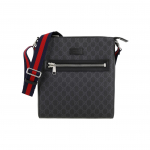 Gucci GG reljefinio logotipo odinė juosta Web peties krep&scaron;ys Vyri&scaron;kas pasiuntinio krep&scaron;ys Juodas Pilkas 474137-K5RLN-1095 Regular Edition,Basic Set (Bag+Dust Bag)
