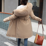 Moteri&scaron;ka Parka Fashion Ilgas paltas su gobtuvu Parkas Nauja žieminė striukė plona su kailiniu apykakle, &scaron;ilta sniego dėvėjimo pamink&scaron;tinti drabužiai M chaki