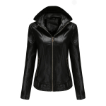 Odinė striukė su gobtuvu Moteri&scaron;ka nuimama skrybėlė su užtrauktuku ilgomis rankovėmis vilnos odinė striukė Slim Fit striukė XL black