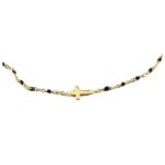 Les Tr&eacute;sors De Lily [R0224] - Collier cr&eacute;ateur acier 'Croix' noir dor&eacute; - 10x5 mm