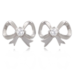 Les Tr&eacute;sors De Lily [R0703] - Boucles Argent 'Noeud Romantique' blanc argent&eacute; (rhodi&eacute;) - 10x8 mm balta