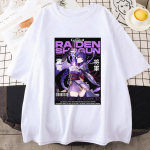 &bdquo;Genshin Impact&ldquo; &ndash; &bdquo;Raiden Shogun&ldquo; mar&scaron;kinėliai &bdquo;Anime Unsiex&ldquo; trumpomis rankovėmis, sportiniai vir&scaron;utiniai drabužiai, laisvalaikio laisvi mar&scaron;kinėliai XS balta