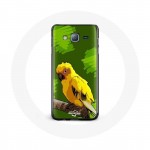 Coque pour samsung galaxy J7 2016 Oiseaux de Perruches jaune Fond Vert