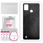 apgo Protective Skin Sticker for the back compatible with Tecno Pop 4 Pro, Wrap Film, Foil, Vinyl - Pattern Black Leather