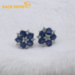 Sace Gems 100%925 Sterlingo Sidabro Safyriniai Auskarai Žėrintys Auk&scaron;to Karbono Deimantai Vestuvėms Sužadėtuvėms Vakarėliui Puikūs Papuo&scaron;alai Dovanos mėlyna