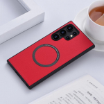 Magsafe magnetinis belaidžio įkrovimo dėklas, skirtas Samsung S24 Ultra S24 + S23 S22 + Galaxy S21 Plus S20 FE prabangus PU odinis dangtelis For S24 raudona