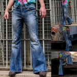 Vyri&scaron;kos mados laisvos džinsinės tiesios kelnės Distressed Jeans Ilgos platėjančios kelnės