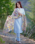 Indi&scaron;kas moteri&scaron;kas vir&scaron;us tunika kurta kelnės dupatta rinkinys vakarėliui dizainerio kurti salwar kostiumas S mėlyna
