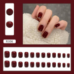 24 vnt Rudens ir žiemos bordo spalvos sulaužytas blyksnis su dėvimu nagu baigtas nuimamas nagų lipdukas Interneto įžymybė netikras nagas Pure Desire Nail Piece Nail