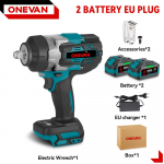 ONEVAN 2800N.M 2800 W be&scaron;epetis elektrinis smūginis 1/2 colio akumuliatorinis smūginis veržliaraktis atsuktuvo įrankis, skirtas Makita 18V baterijai 2 Battery Set A