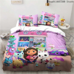 Gabby lėlių namelio patalynės komplektas Kawaii patalynės komplektas Viengulis Dvigulis dydis Namų dekoras Mergaitėms Vaikams Animacinis Mielas Katės Antklodės užvalkalų komplektas AU Single140x210cm