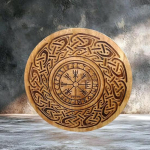 60,96 cm Vikingų skydas Vegvisir, Medžio sienų menas, Namų dekoras, Tėvo dienos dovana jam, Rankų darbo dovana jam, Sienų pakabos