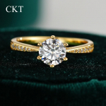 CKT 100% Tikras 18k Aukso Žiedas Moissanite 1ct Su Prabangiais Vestuviniais Papuo&scaron;alais Moterims Vasaros Sužadėtuvių Dovana Nerūdijantis 5