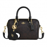 Coach rudas para&scaron;u drobės mini Boston duffel krep&scaron;ys su &scaron;irdelės pakabuku ir auksiniais metaliniais elementais kasdieniam naudojimui Basic Set (Bag+Dust Bag)