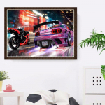 5D &bdquo;pasidaryk pats&ldquo; deimantinės mozaikos deimantinis siuvinėjimas raudonu varikliu ir rožiniu automobiliu i&scaron;siuvinėtas kryželiu