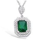 Les Tr&eacute;sors De Lily [P1177] - Pendentif Argent 'Sissi' vert &eacute;meraude blanc (rhodi&eacute;) - 15x12 mm