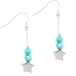 Les Tr&eacute;sors De Lily [Q1205] - Boucles cr&eacute;ateur acier 'Une Etoile est N&eacute;e' turquoise argent&eacute; - 30x10 mm žalia