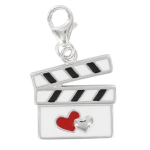 Les Tr&eacute;sors De Lily [Q4929] - Pendentif charm argent 'Clap cin&eacute;ma' blanc argent&eacute; (rhodi&eacute;) - 15x15 mm